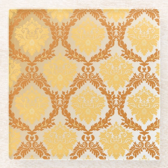 Damask wallpaper 5 glass coaster (Front)
