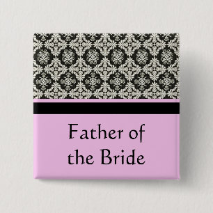 damask wedding button. for father,brother 2 inch square button
