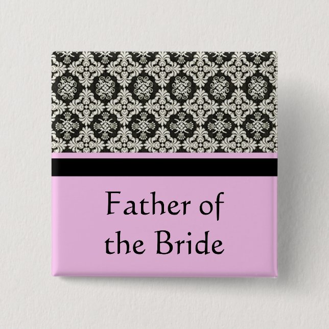 damask wedding button. for father,brother 2 inch square button (Front)