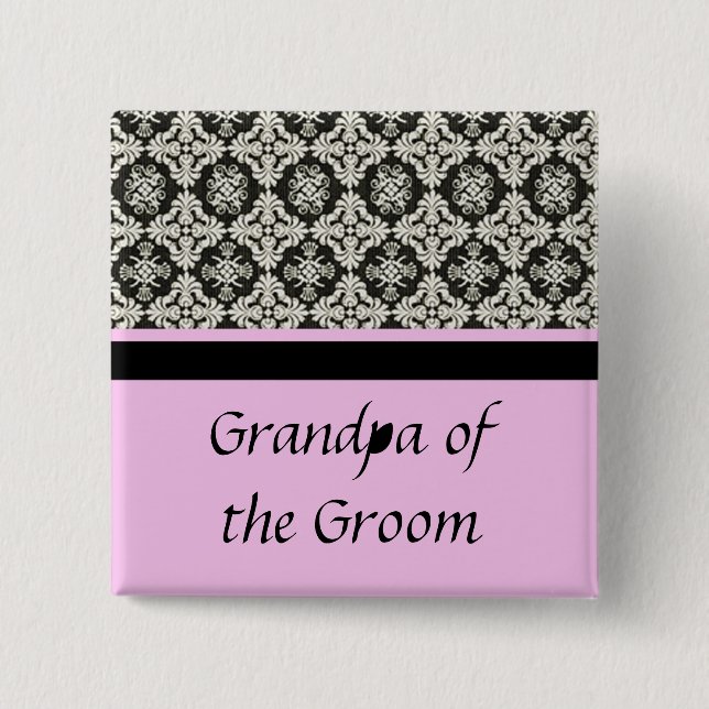 damask wedding button. for  grandpa 2 inch square button (Front)