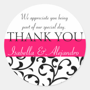 Damask Wedding Favour Stickers Thank You Message
