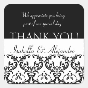 Damask Wedding Favour Thank You Label Black Square