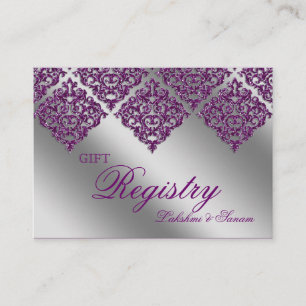 Damask Wedding Gift Registration Card Purple Spark