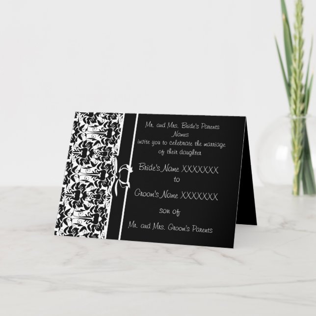 Damask Wedding Invitation - -Black and White (Front)