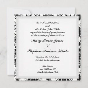 Damask Wedding Invitation Black and White