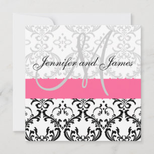 Damask Wedding Invitation Monogram Pink