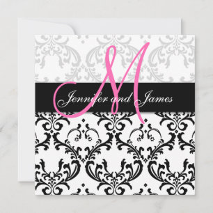 Damask Wedding Invitations Monogram Names Pink