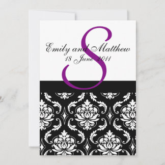 Damask Wedding Invitations Purple Monogram
