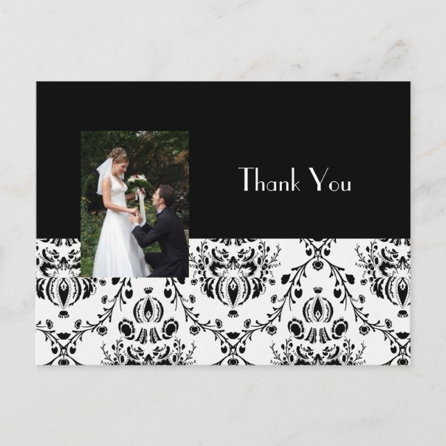 DAMASK WEDDING PHOTO THANK YOU POSTCARD (Front)