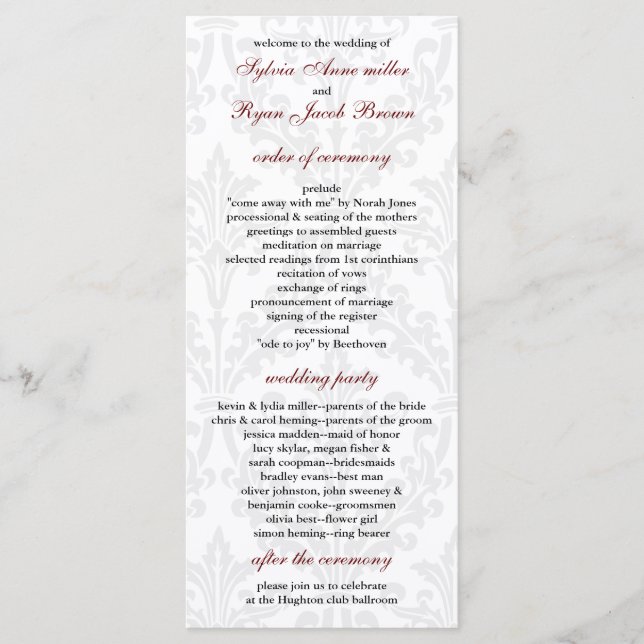 Damask Wedding program (Front)