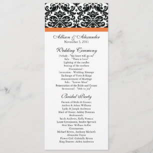 Damask Wedding Program Black & Coral Rose