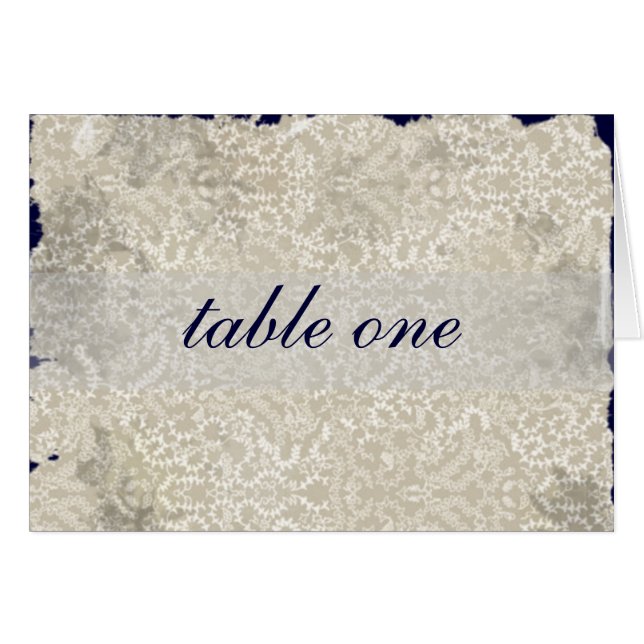 Damask Wedding Reception Table Cards, Navy Blue (Front Horizontal)