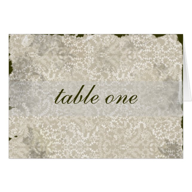 Damask Wedding Reception Table Cards, Olive (Front Horizontal)