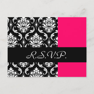 Damask Wedding RSVP Card Fushia