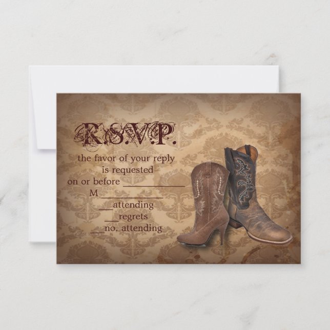 Damask Western Cowboy mariage réponse RSVP (Devant)