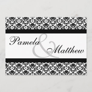 Damask White And Black Formal Wedding Invitation