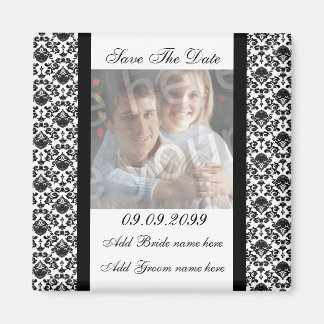 Damask White Enregistrer La Date Photo Magnet