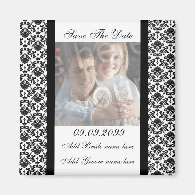 Damask White Enregistrer La Date Photo Magnet (Devant)