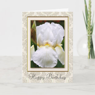 Damask White Iris Bonne carte d'anniversaire