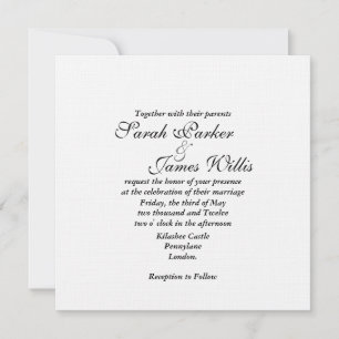 Damask white linen & canary yellow  Wedding Invite