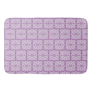 Damask white on lilac bath mat