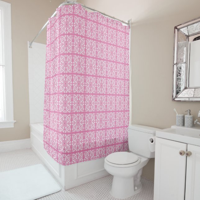 Damask white on pink (In Situ)