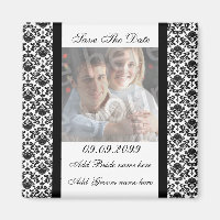 Damask White Save The Date Photo Magnet