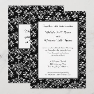 Damask White sur Black Editable Faire-part de mari