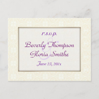 Damask White Wedding RSVP Invitation Postcard