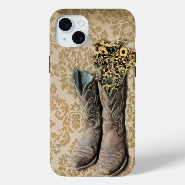 Damask wildflower Western country cowboy boots Case-Mate iPhone Case (Back)