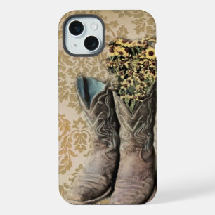 Damask wildflower Western country cowboy boots iPhone 15 Plus Case