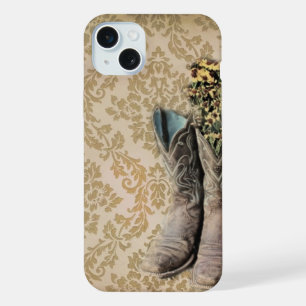 Damask wildflower Western country cowboy boots iPhone 15 Plus Case