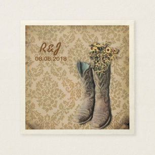 damask wildflower western country cowboy boots napkin