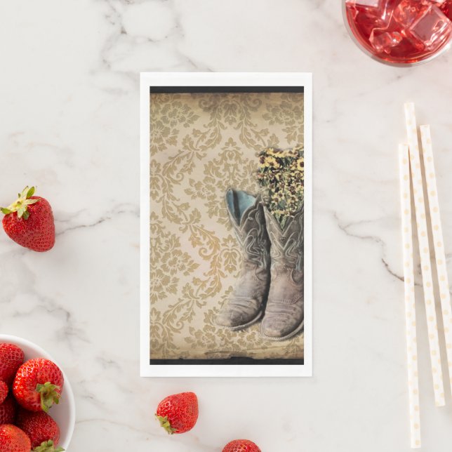 Damask wildflower Western country cowboy boots Napkin (Insitu)