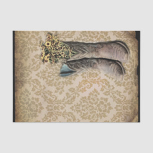 Damask wildflower Western country cowboy boots Tissue Paper