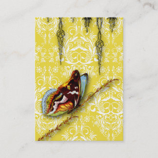 Damask Wildflowers, BUTTERFLY in Yellow Business Card