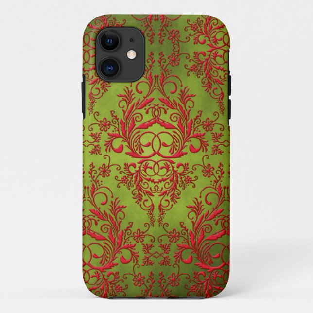 Damask Wildflowers, Electra in Chartreuse and Red Case-Mate iPhone Case (Back)