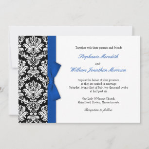 Damask With Blue Bow Wedding Invitation