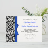 Damask With Blue Bow Wedding Invitation (Standing Front)