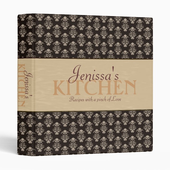 Damask with Hazelnut Ribbon Recipe Binder (Front/Spine)
