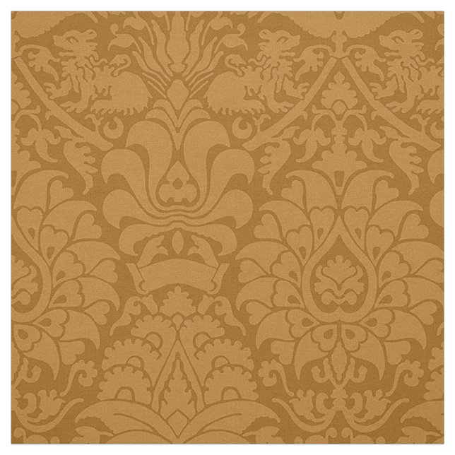 Damask with Lions, Burnt Caramel Fabric (Swatch)
