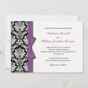 Damask With Purple Bow Wedding Invitation
