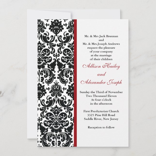 Damask with red accent Wedding Invitation (Front)