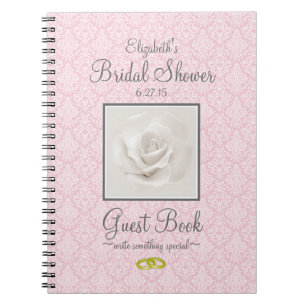 Damask with Rose Shower Guest Book Customize