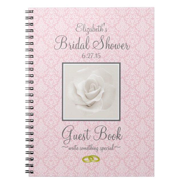 Damask with Rose Shower Guest Book Customize Colou (Front)