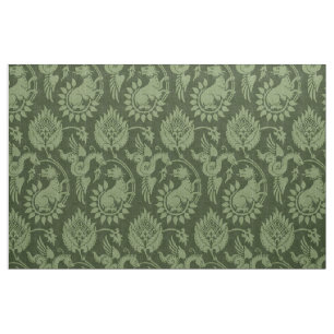 Damask with Winged Serpents, Dark Green Fabric