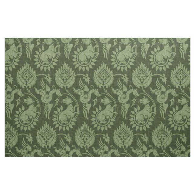 Damask with Winged Serpents, Dark Green Fabric (Fat Quarter)