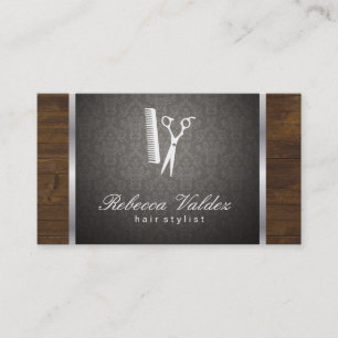 Damask / Wood / Silver Trim Business Card