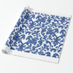 Damask Wrapping Paper<br><div class="desc">Blue and white all-over damask pattern for an elegant holiday,  wedding or other special gift.  It's classic and sophisticated.  It can be dressed up with metallic ribbons or down with bright neon colours.  Great for any occasion.</div>