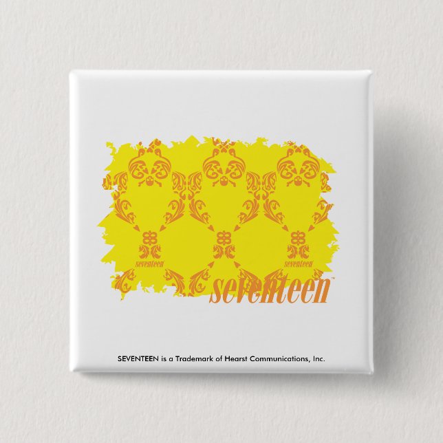 Damask Yellow-Orange 2 Inch Square Button (Front)